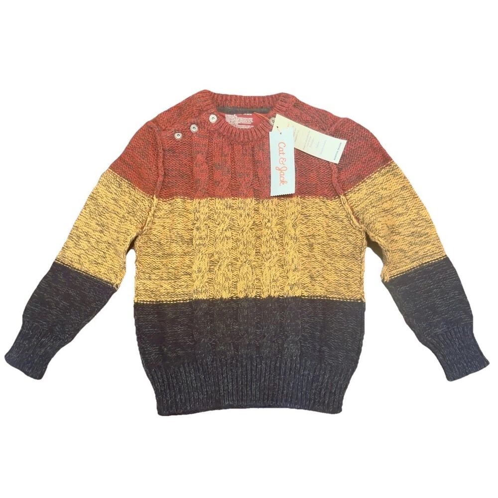 Cat & Jack Boys Sweater NWT XS 4/5 Red Mustard Colorblock Knit Pullover